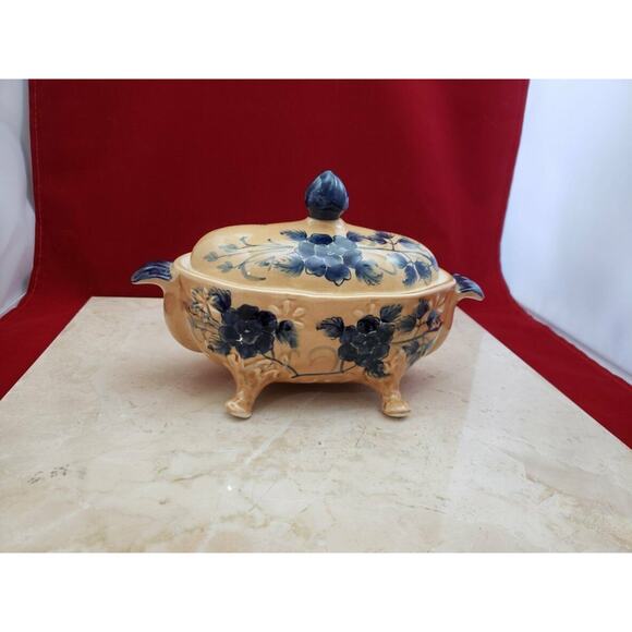 Katherine's Collection Handpainted In Thailand Blue Flower Candy Dish with Lid - Picture 2 of 7